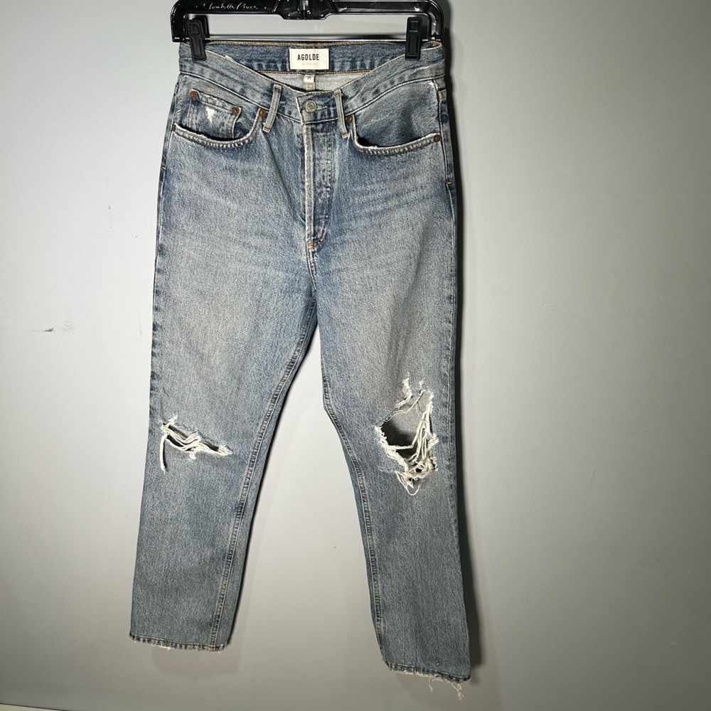 Agolde High Rise Relaxed Taper Leg Distressed Denim Jeans Size 25
